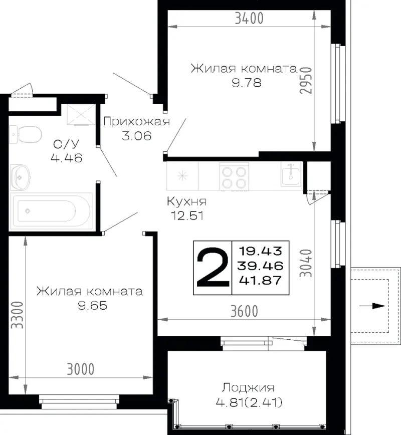 2-комн. 41.9 м²