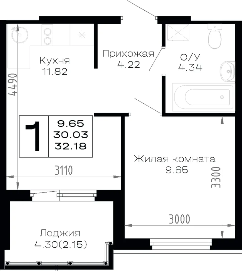 1-комн. 32.2 м²