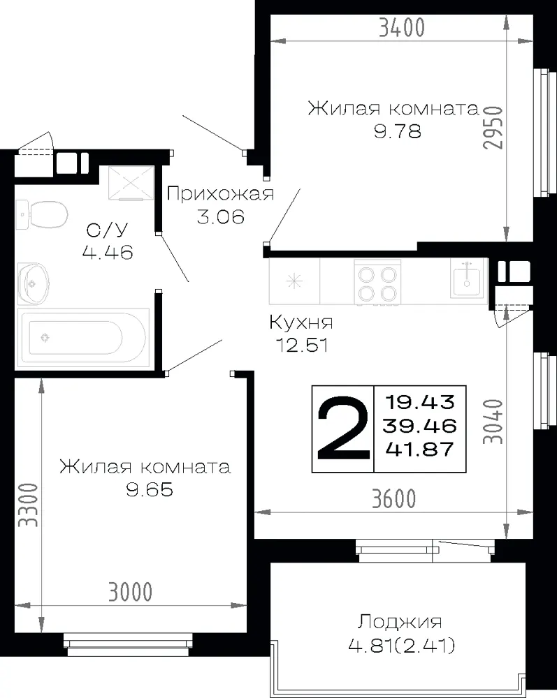 2-комн. 41.9 м²