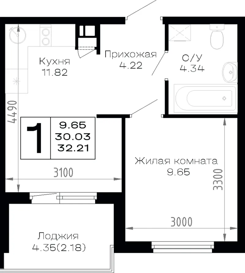 1-комн. 32.2 м²