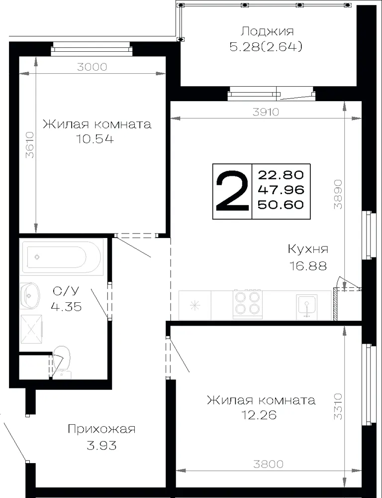 2-комн. 50.6 м²