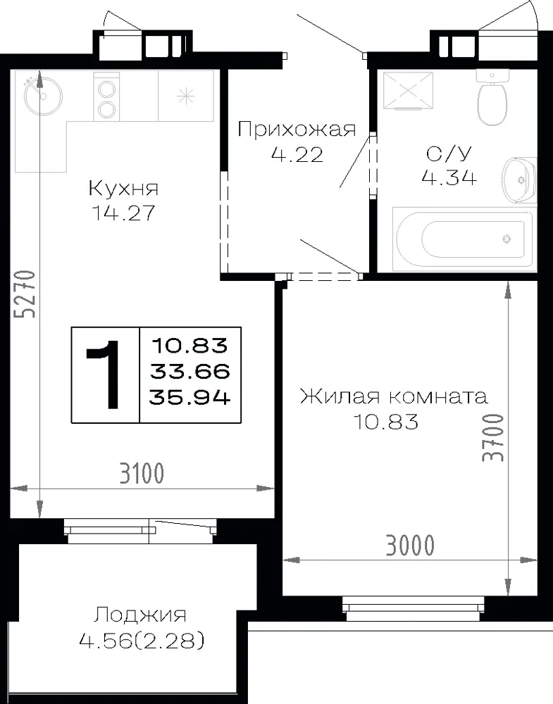 1-комн. 35.9 м²