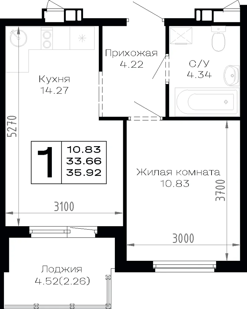 1-комн. 35.9 м²