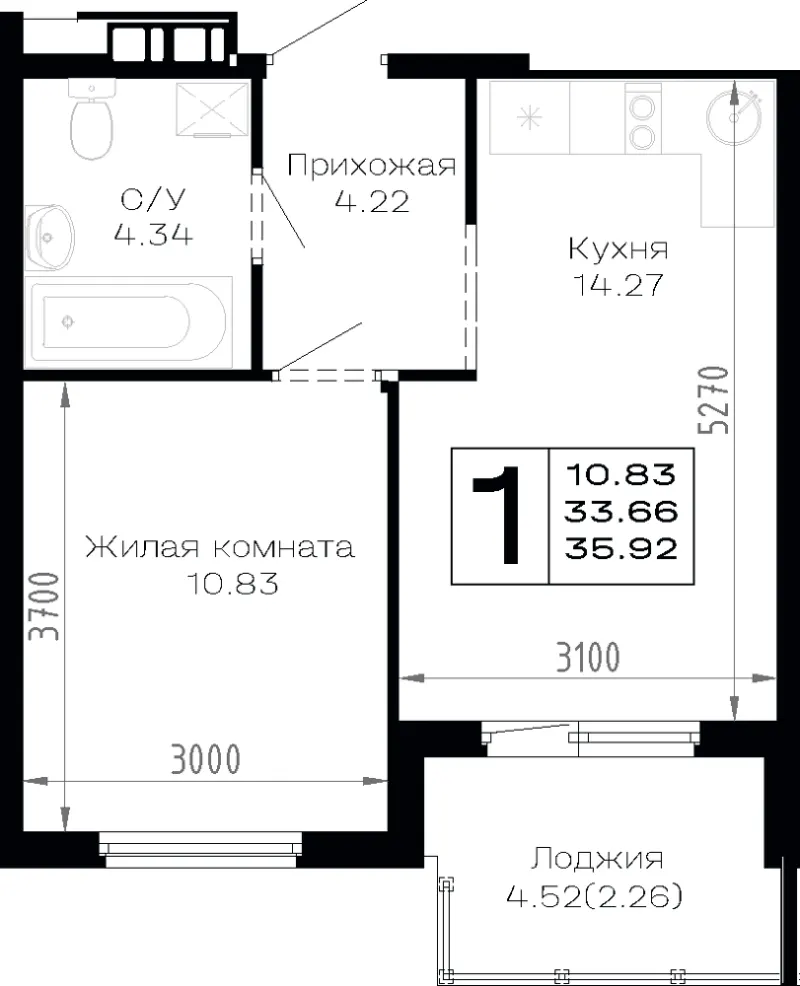 1-комн. 35.9 м²