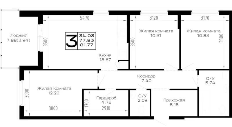 3-комн. 81.8 м²