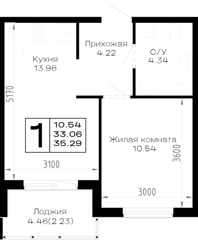 1-комн. 35.3 м²