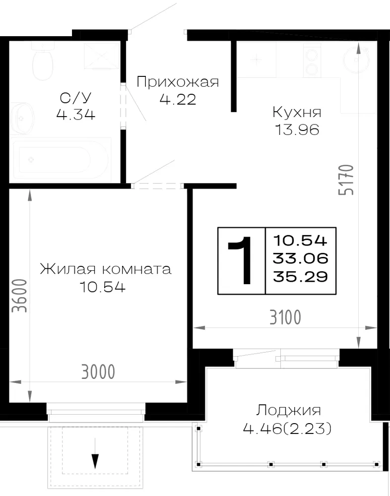 1-комн. 35.3 м²