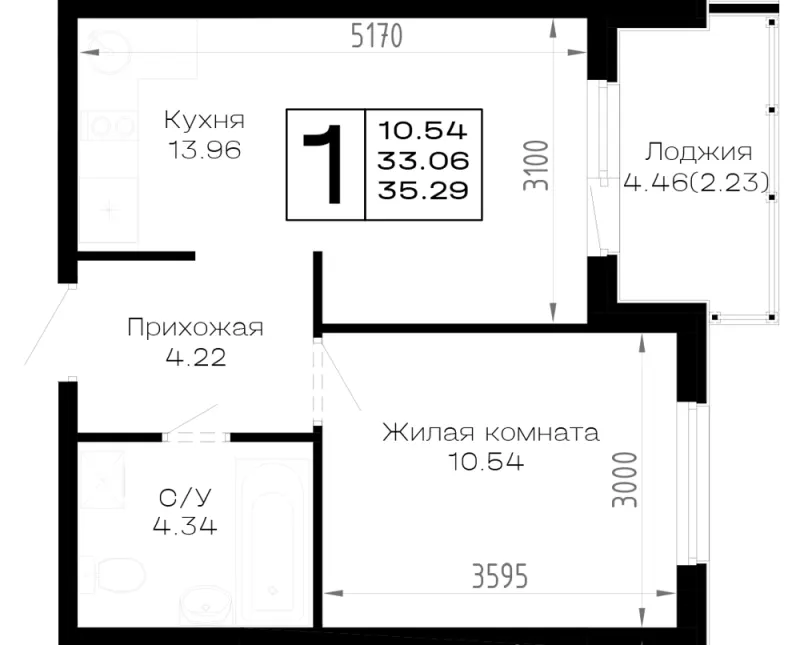1-комн. 35.3 м²