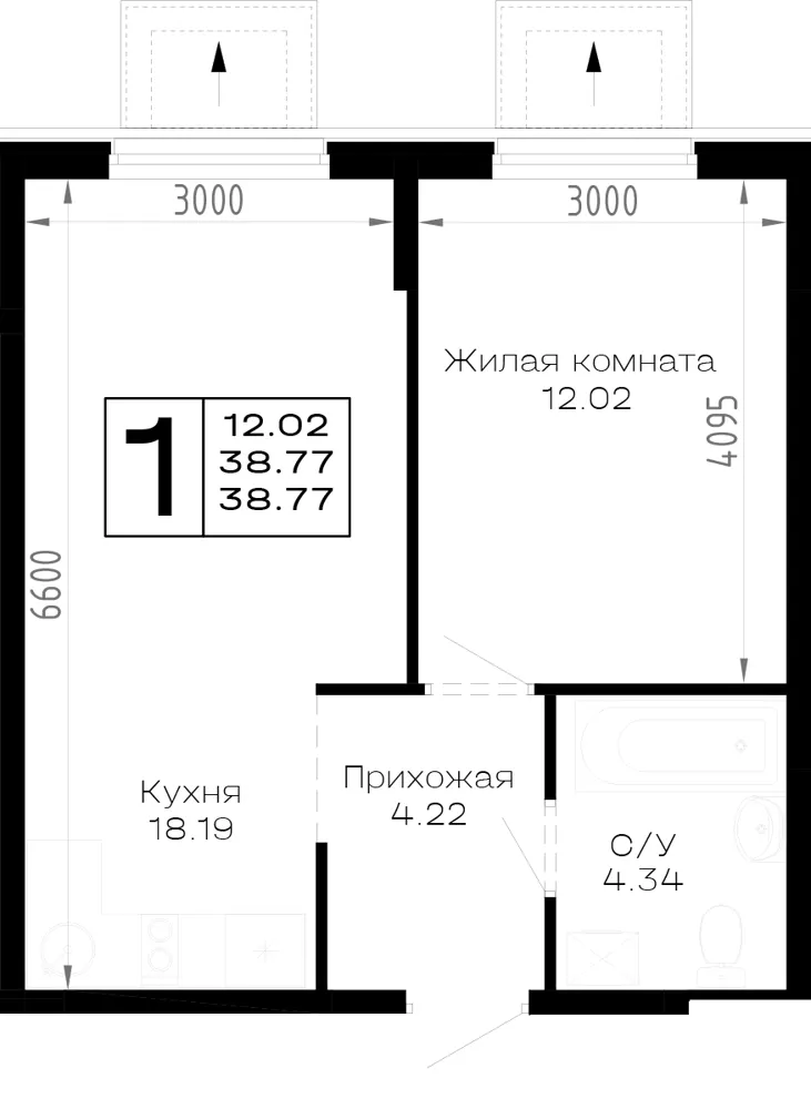 1-комн. 38.8 м²