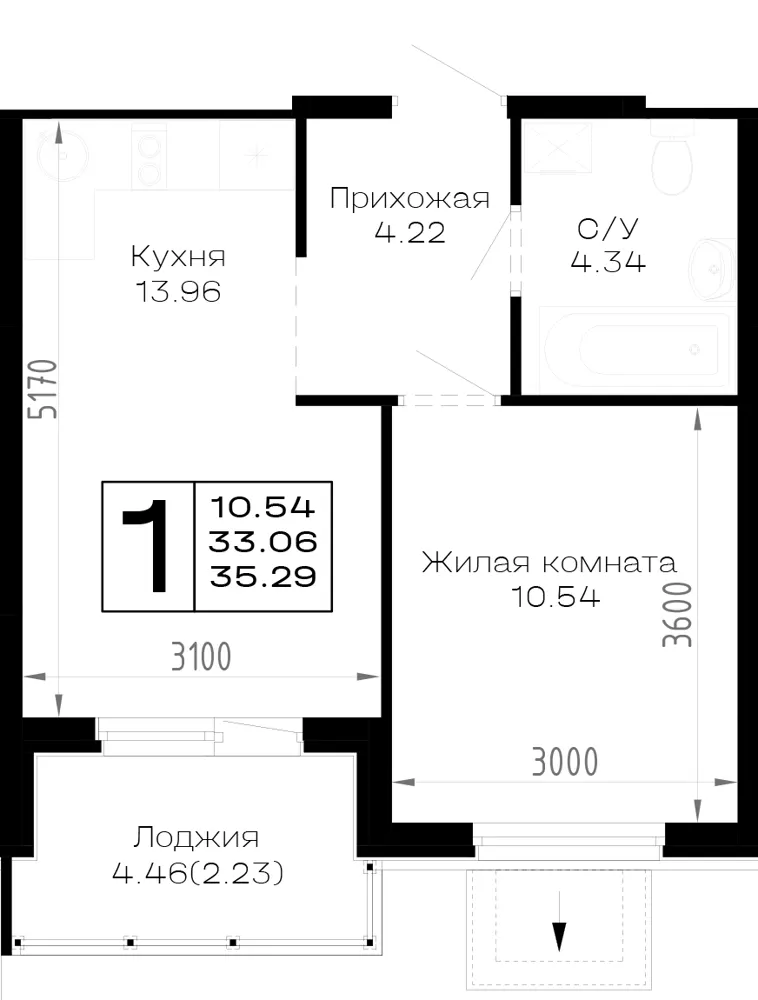 1-комн. 35.3 м²