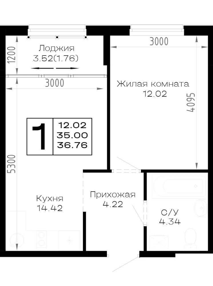 1-комн. 36.8 м²