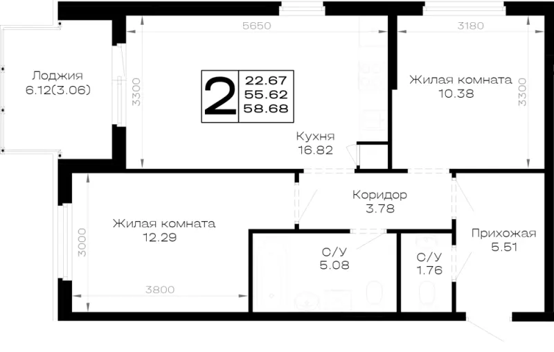 2-комн. 58.7 м²