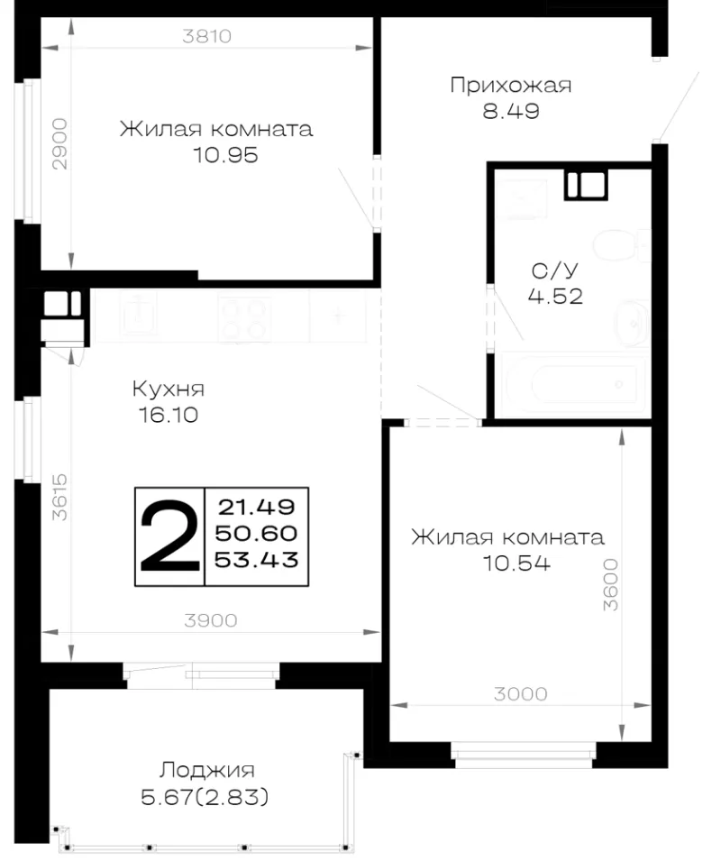 2-комн. 53.4 м²