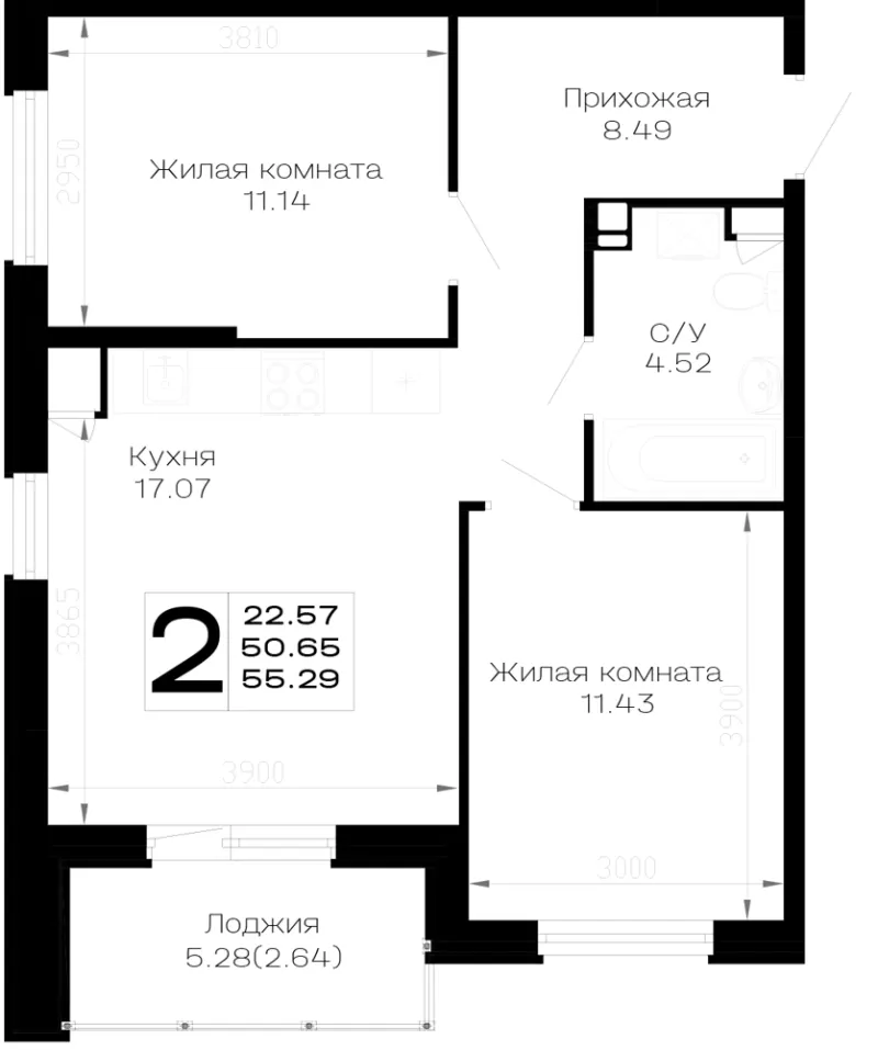 2-комн. 55.3 м²