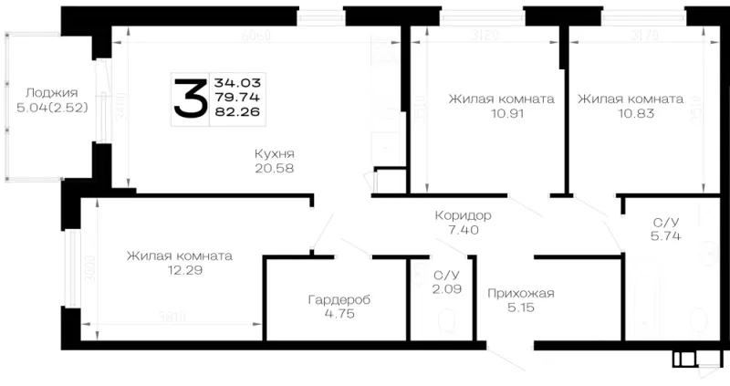 3-комн. 82.3 м²