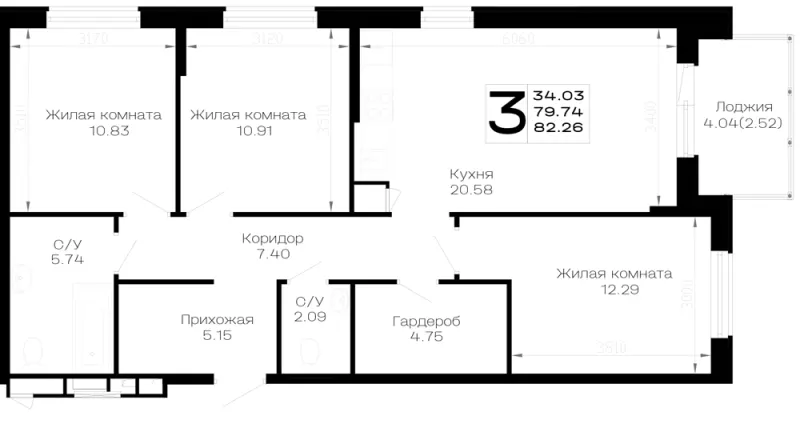 3-комн. 82.3 м²