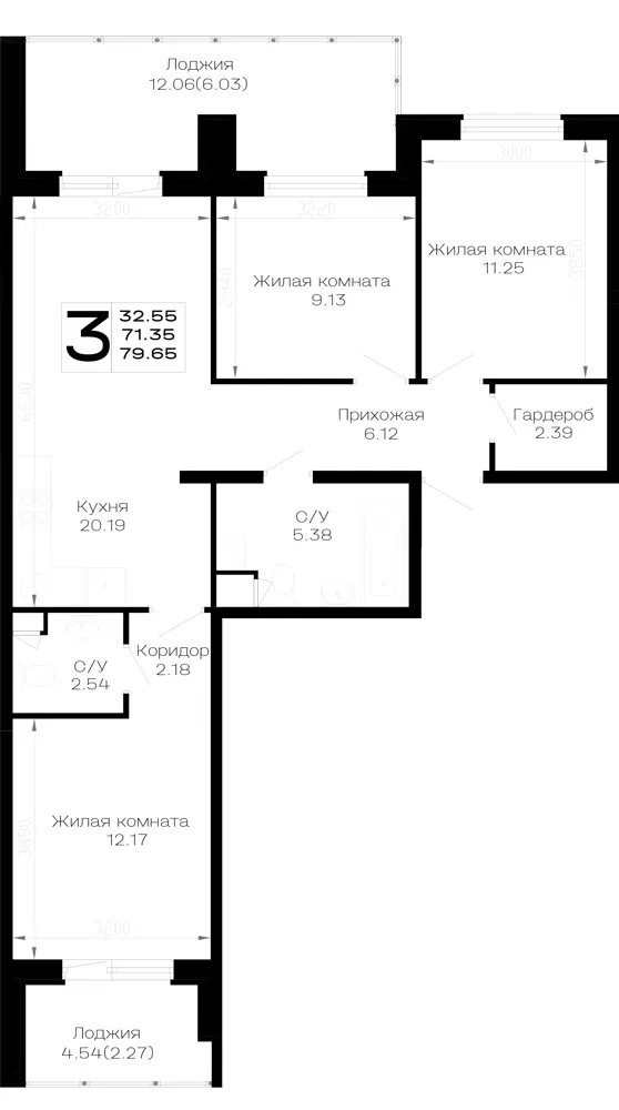 3-комн. 79.7 м²