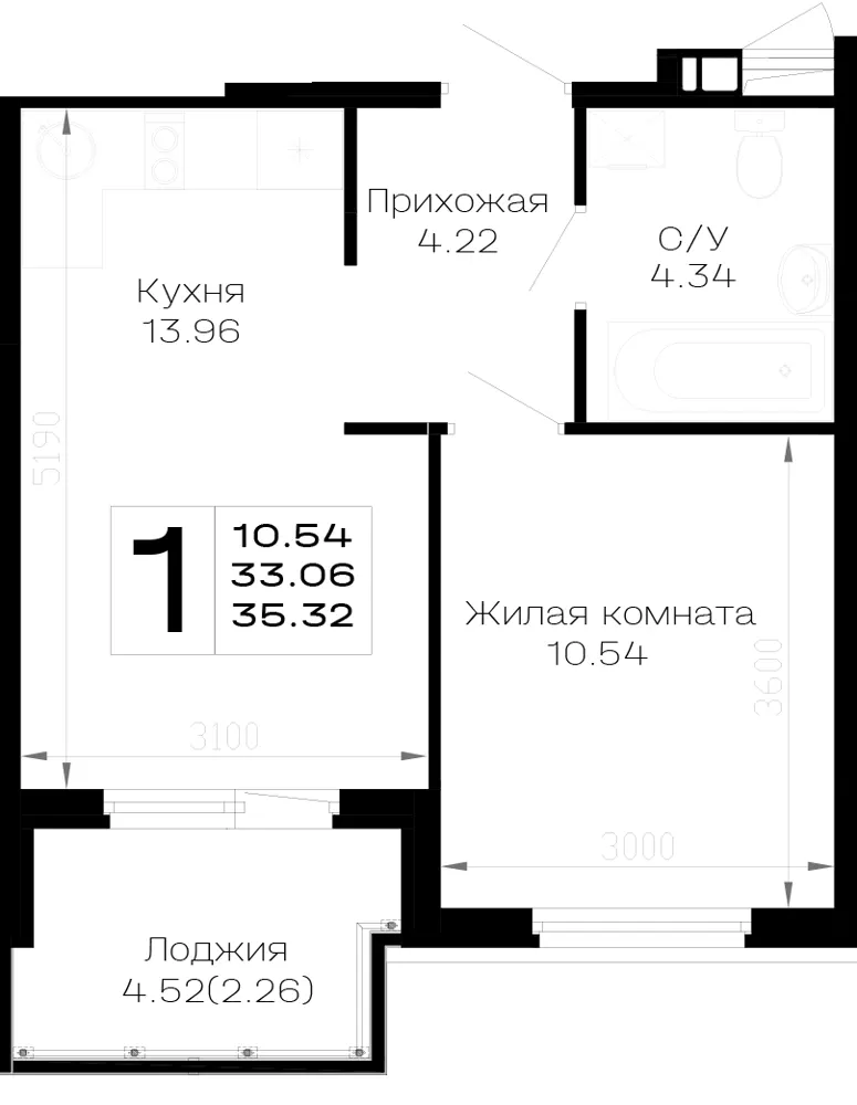 1-комн. 35.3 м²