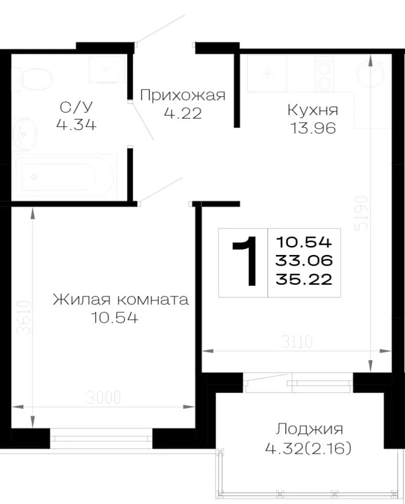1-комн. 35.2 м²