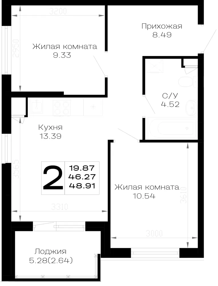 2-комн. 48.9 м²
