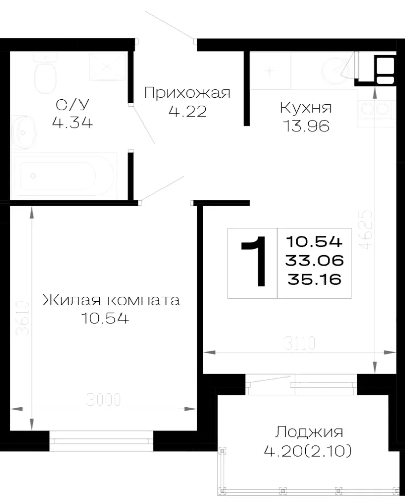1-комн. 35.2 м²