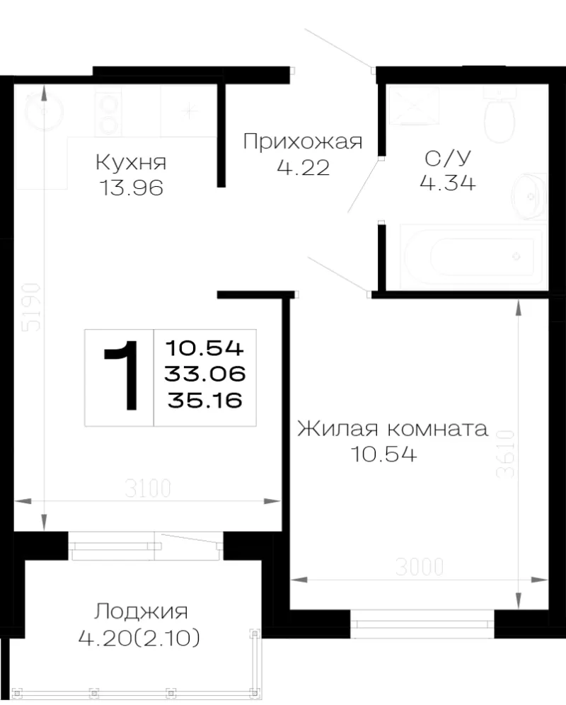 1-комн. 35.2 м²