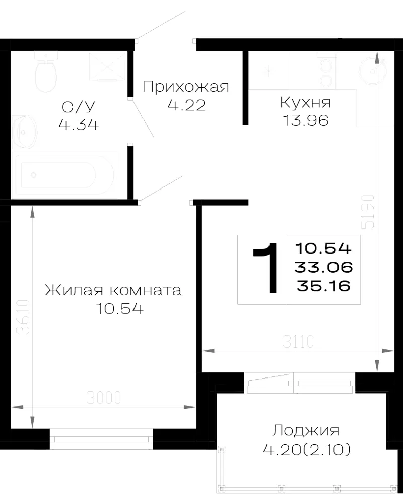 1-комн. 35.2 м²
