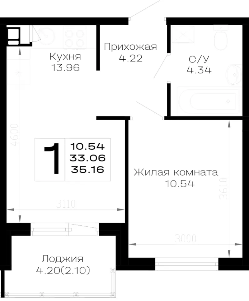 1-комн. 35.2 м²