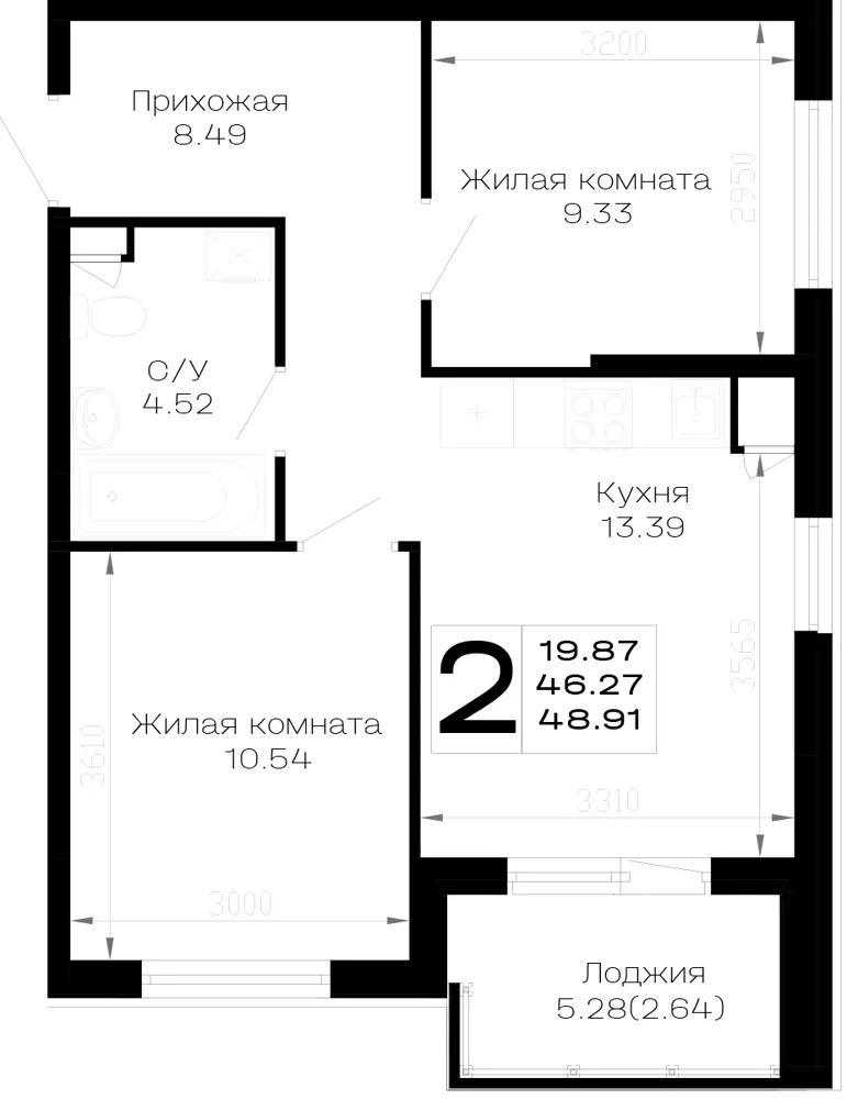 2-комн. 48.9 м²
