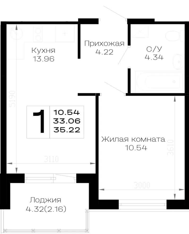 1-комн. 35.2 м²