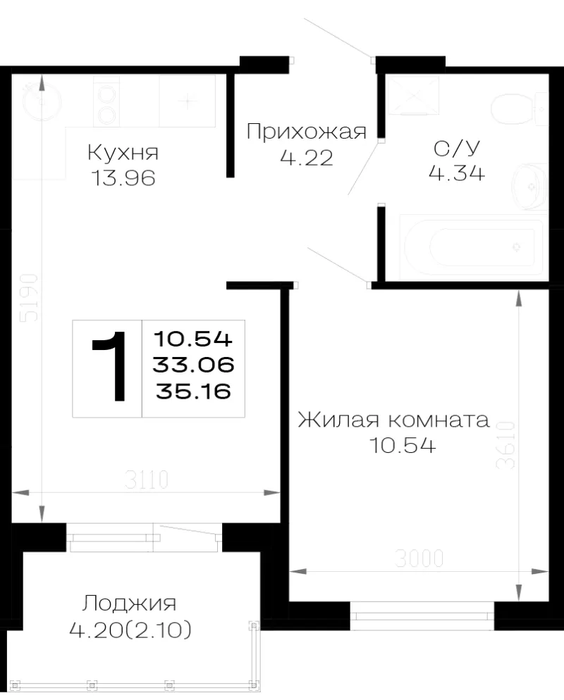 1-комн. 35.2 м²