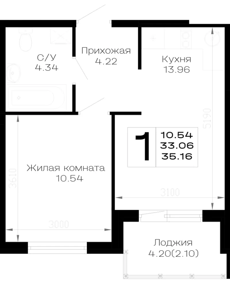 1-комн. 35.2 м²