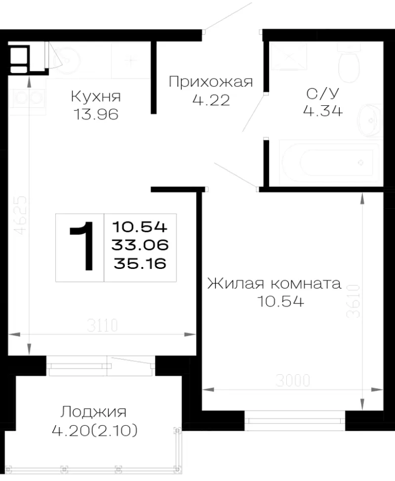 1-комн. 35.2 м²