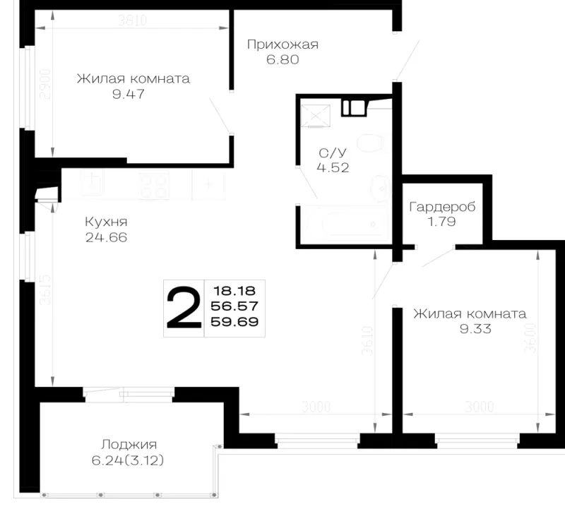2-комн. 59.7 м²