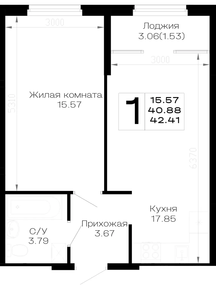 1-комн. 42.4 м²