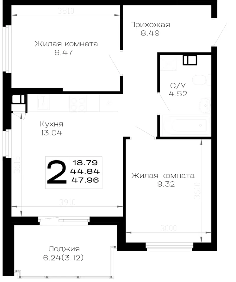 2-комн. 48 м²