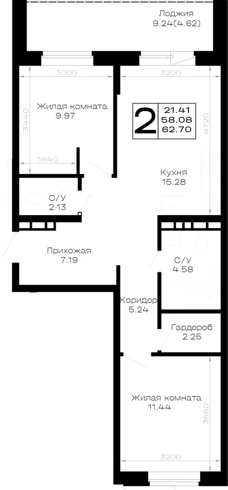 2-комн. 62.7 м²