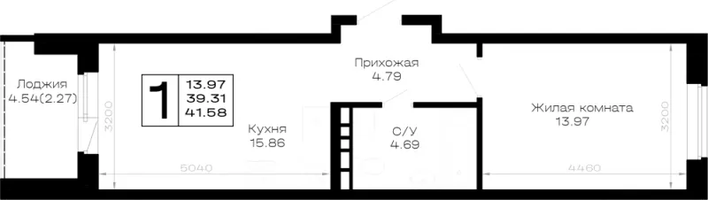 1-комн. 41.6 м²
