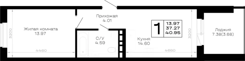 1-комн. 41 м²