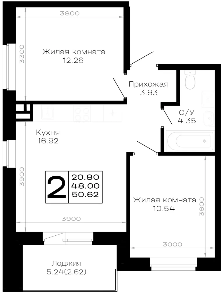 2-комн. 50.6 м²