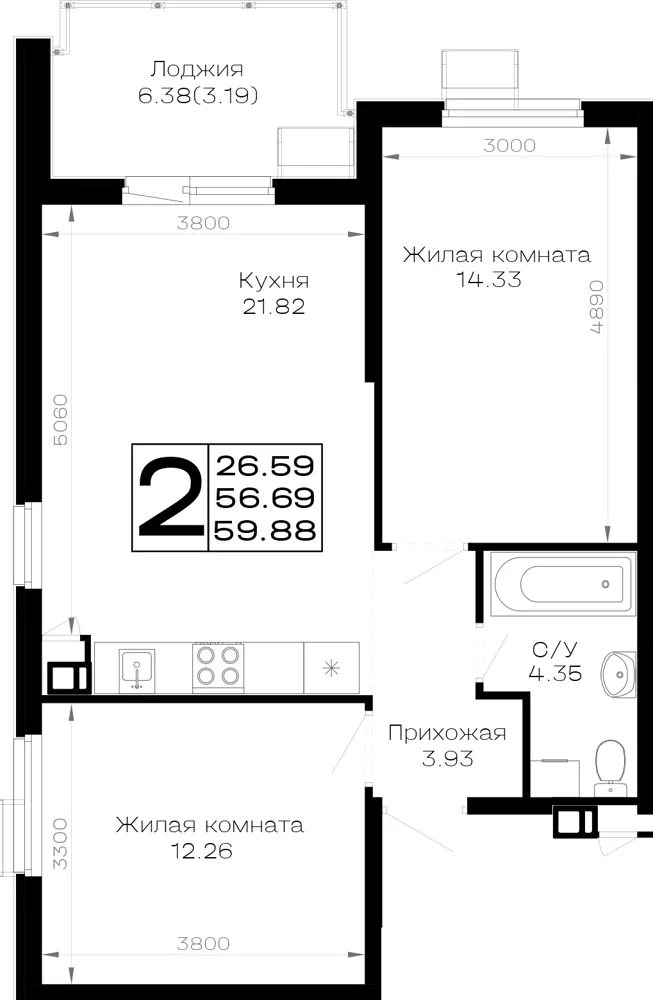 2-комн. 59.9 м²