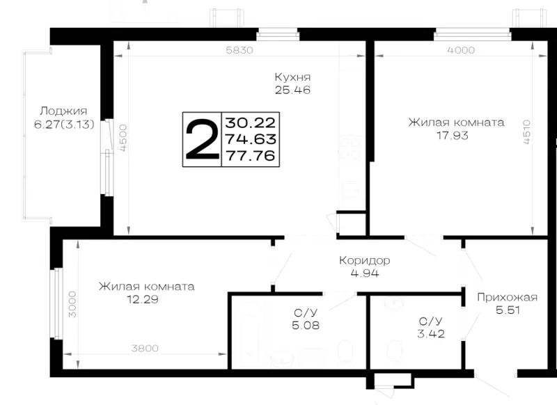 2-комн. 77.8 м²
