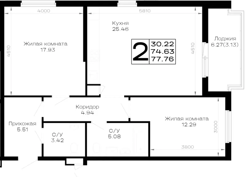 2-комн. 77.8 м²