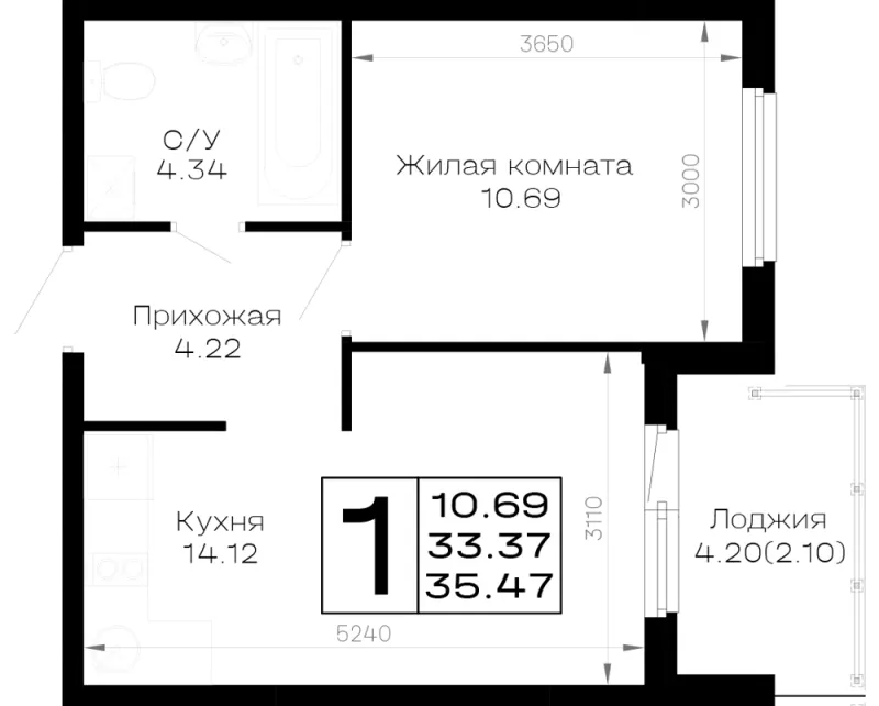 1-комн. 35.5 м²
