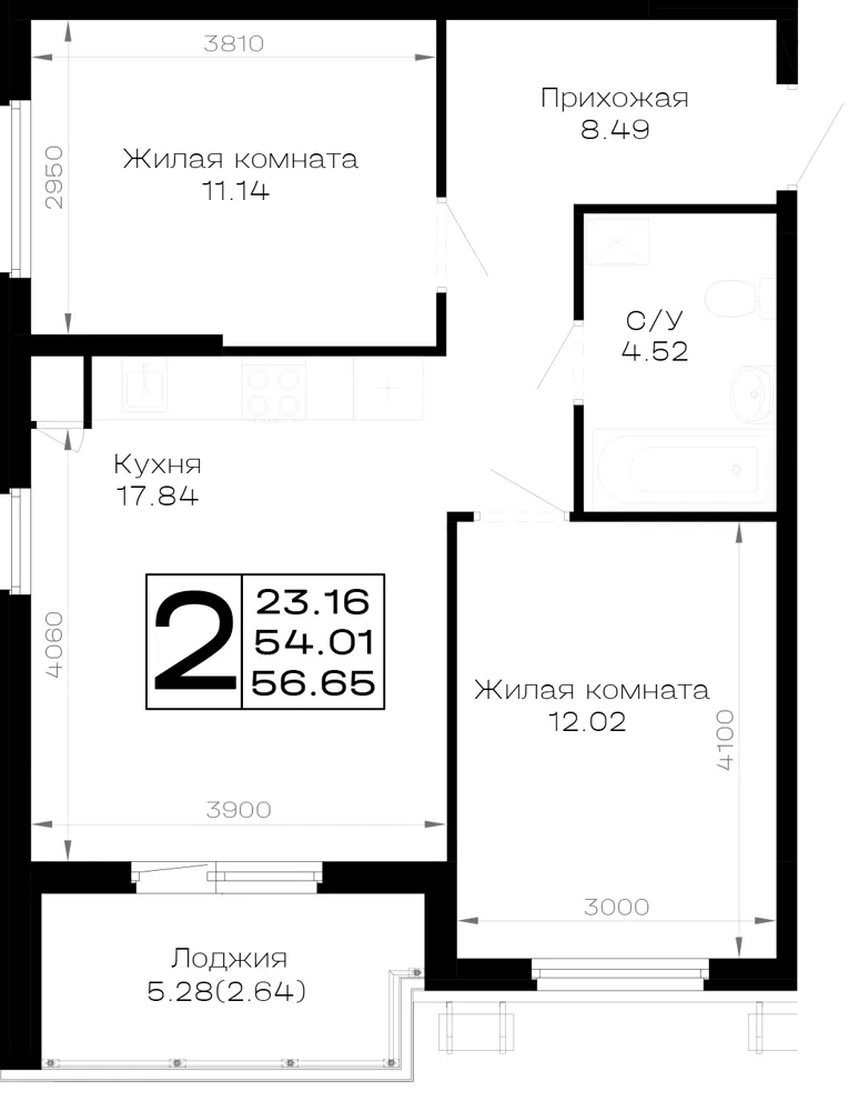 2-комн. 56.7 м²
