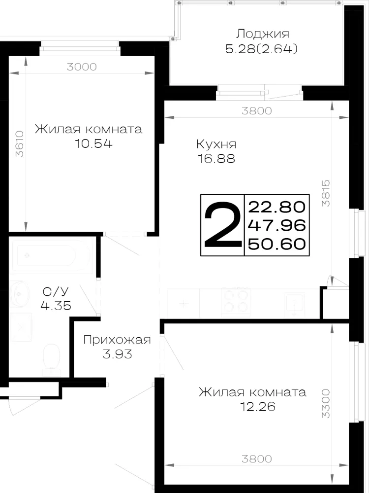2-комн. 50.6 м²