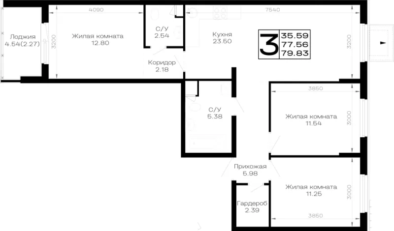 3-комн. 79.8 м²