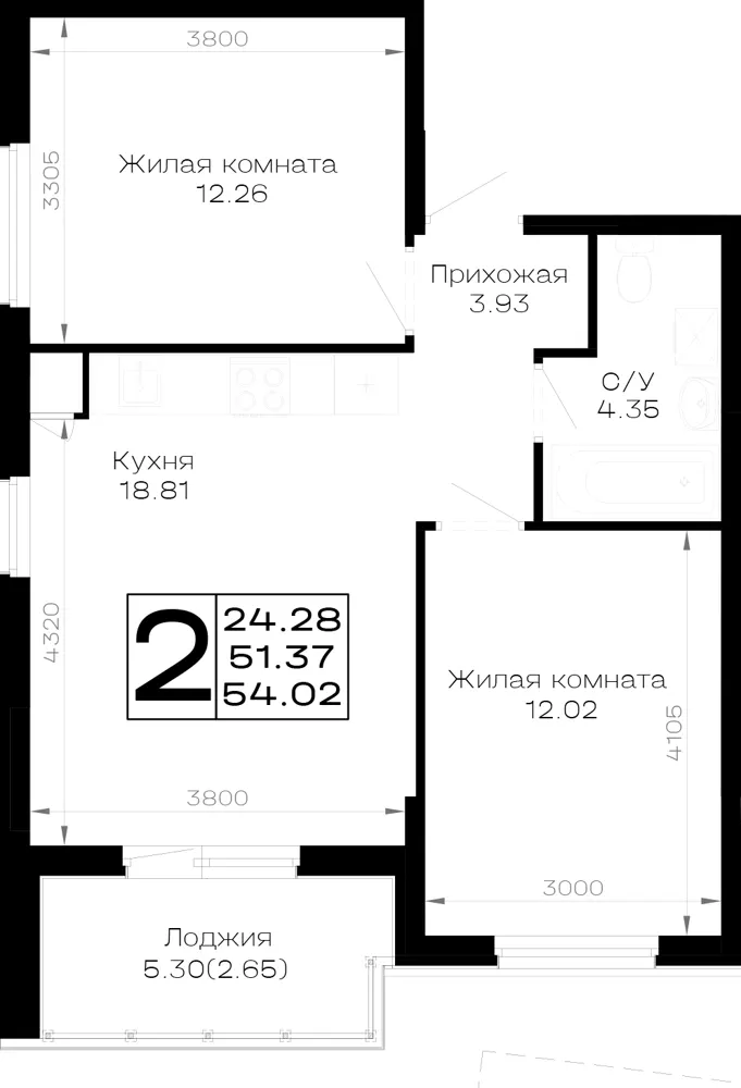 2-комн. 54 м²