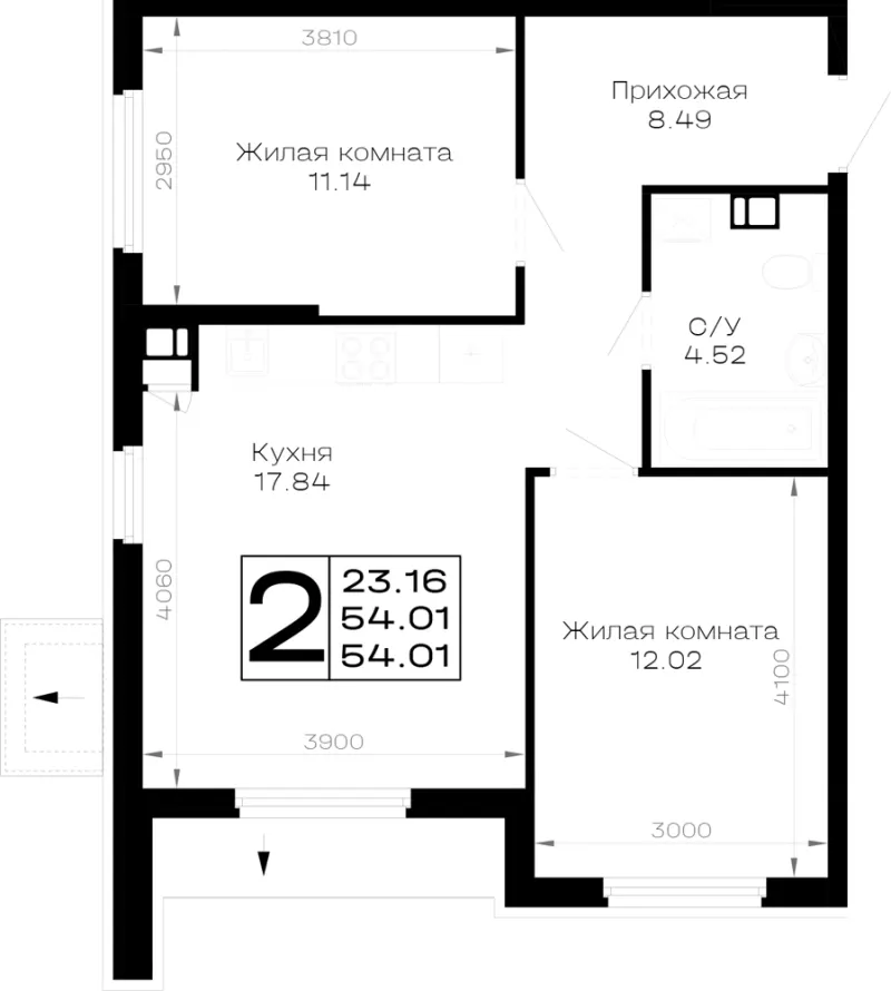 2-комн. 54 м²