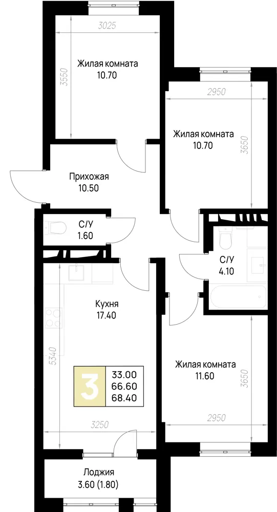 3-комн. 68.4 м²